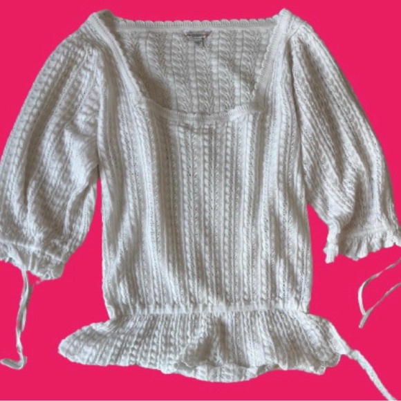 Guess XS Crochet White 3 Quarter Sleeve Coquette babydoll Top 🎀 - Picture 14 of 14